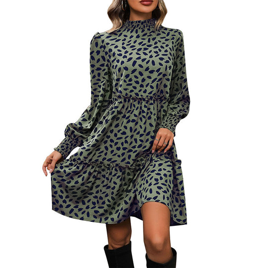 Damen lässiges Kleid mit gerafftem Design und eleganten Puffärmeln EB