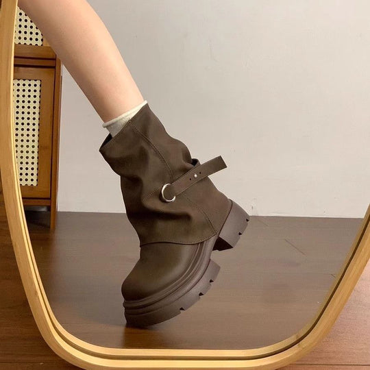 Damen Modische Winterboots mit elegantem Falten-Design EB