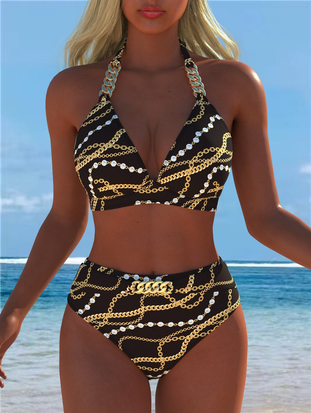 Damen Bikini mit luxuriösem Marmormuster und edlen Details EB