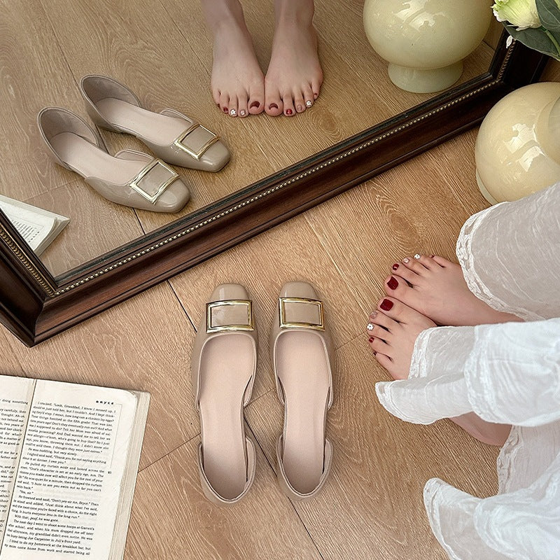 Damen elegante Slip-On Ballerinas mit goldenen Schnallen EB