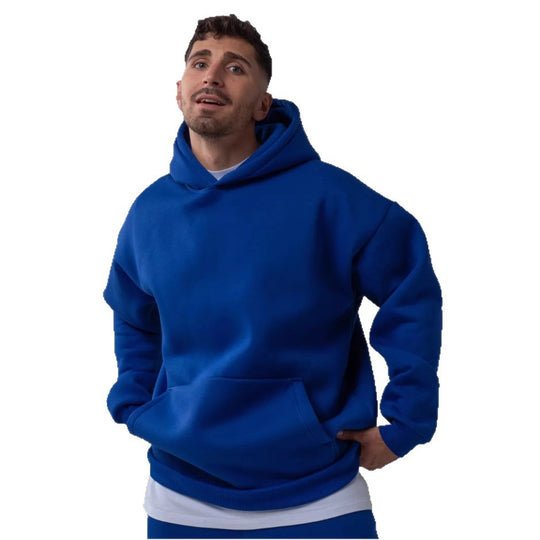 Herren nan schwerer Fleece-Boxy-Hoodie mit tiefem Schulterfall verstärkter Kapuze und Kängurutasche EB