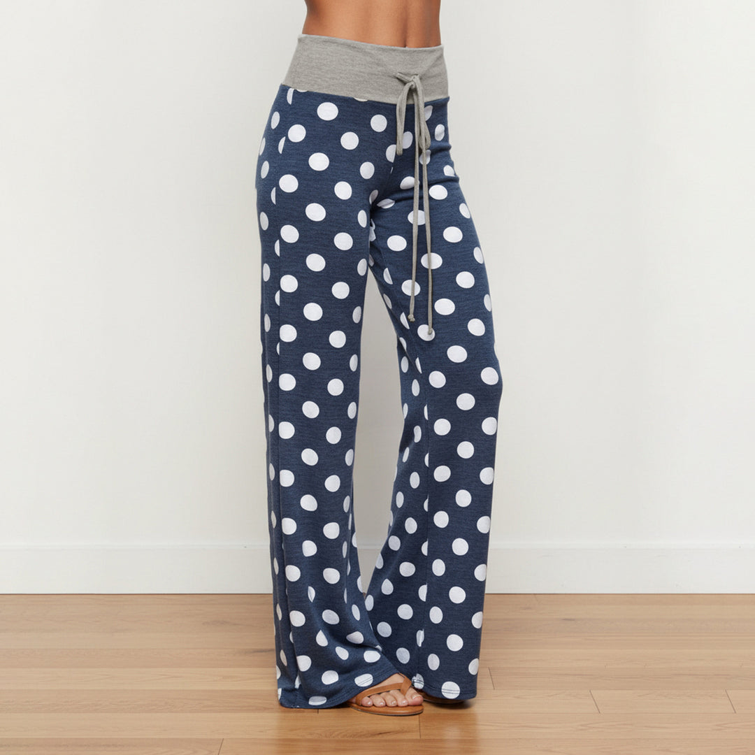 Damen nan ausgestellte Palazzo-Loungehose mit hohem Komfortbund, Kordelzug und gepunktetem Dessin EB