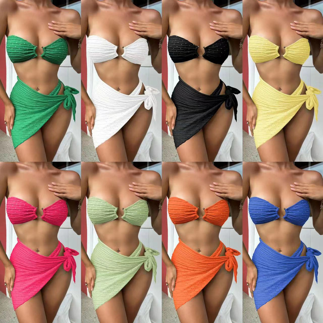 Damen Bandeau-Bikini mit elegantem Binde-Rock und raffinierten Details EB