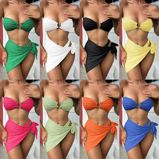 Damen Bandeau-Bikini mit elegantem Binde-Rock und raffinierten Details EB