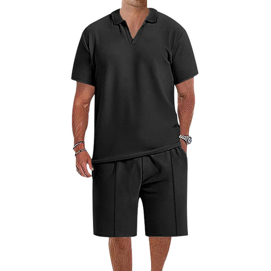 Herren lässiges Kurzarm-Polohemd und Shorts-Set aus atmungsaktivem Stoff EB