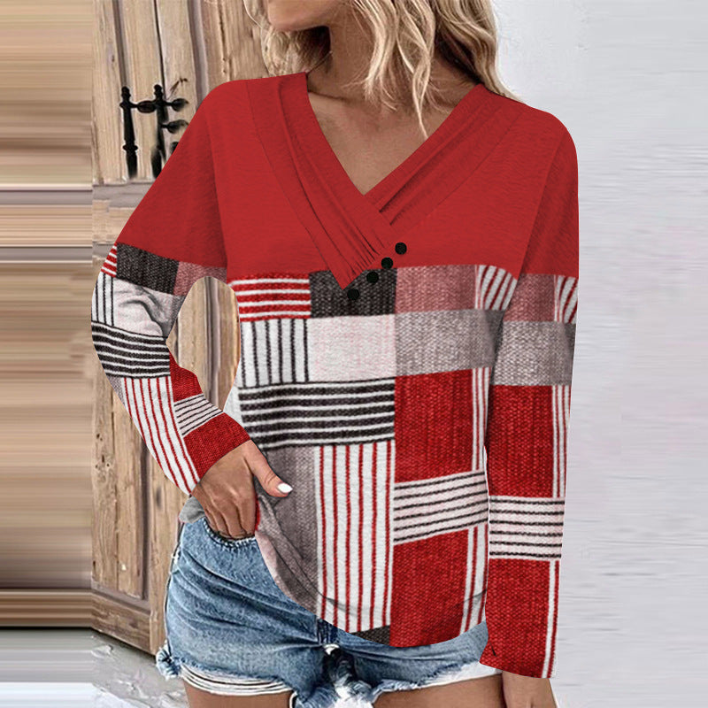 Damen Gerippter V-Ausschnitt Pullover mit Farbverlauf, Zierknöpfen und legerer Passform EB