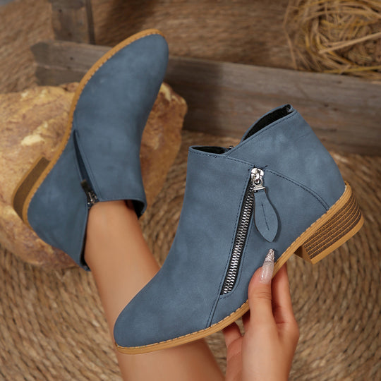 Damen modische Stiefeletten mit seitlichem Reißverschluss und bequemem Blockabsatz EB