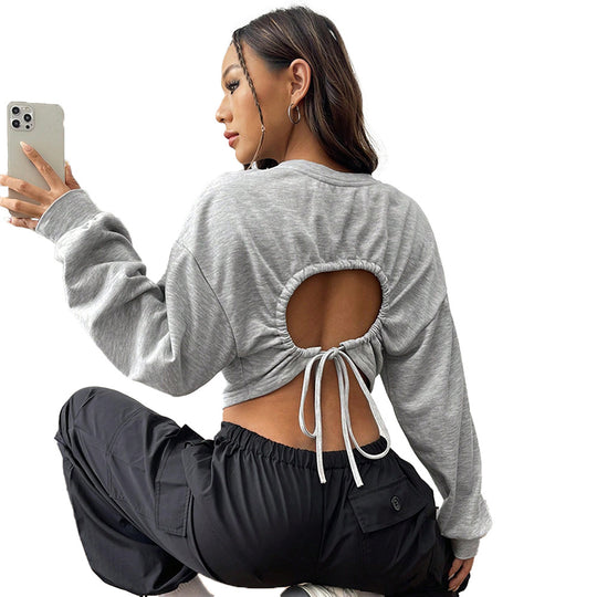 Damen lässiges Cropped-Sweatshirt mit Balloonärmeln Raglannähten und elastischem Saum Eichborn Berlin
