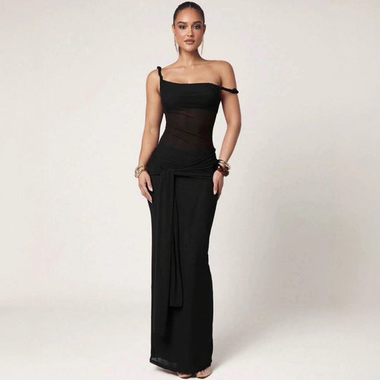 Damen Galakleid mit asymmetrischem Ausschnitt und dekorativem Wickeldetail EB