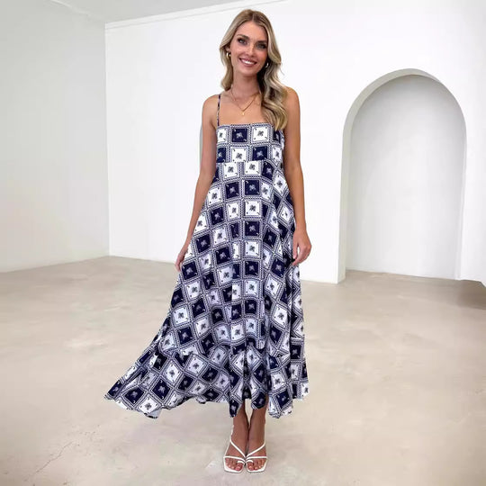 Damen Bohemian Maxikleid mit verspieltem Print und luftiger Silhouette EB