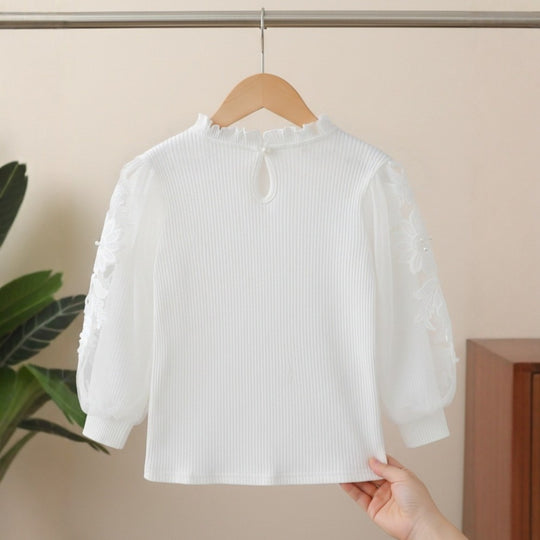 Mädchen Bluse mit Puffärmeln und floralem Spitzenbesatz EB