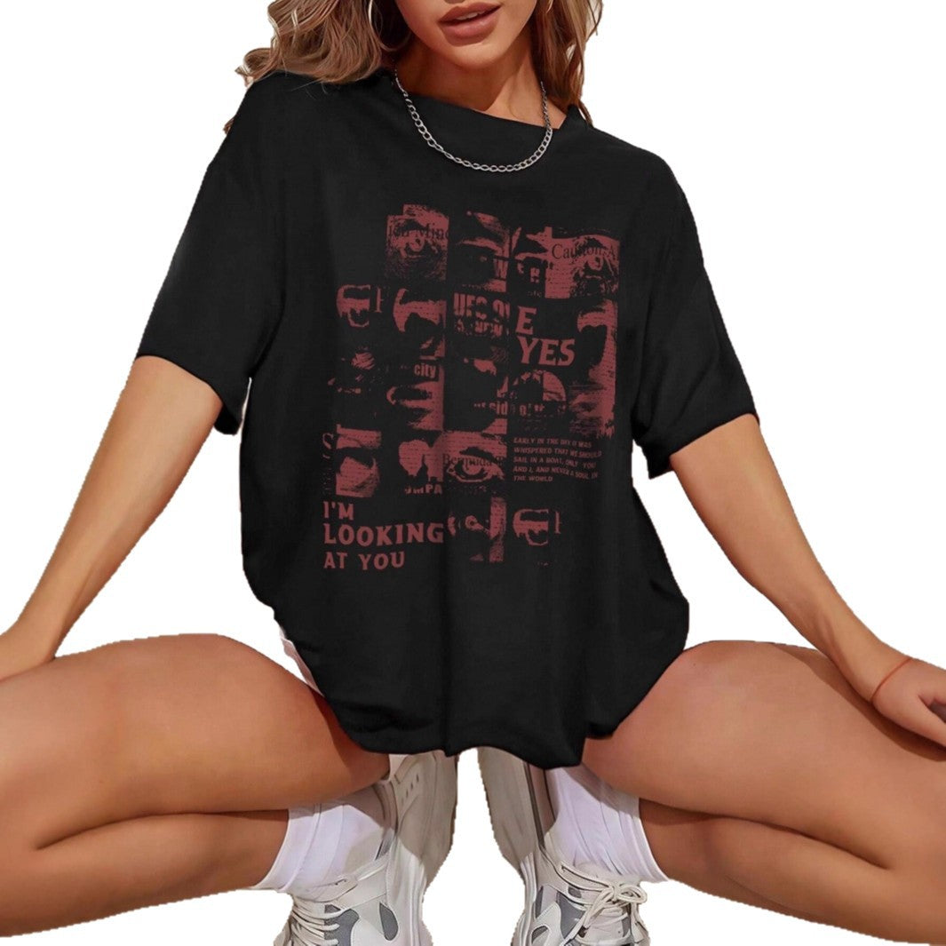 Damen Oversized T-Shirt mit kreativem Schriftzug und lässigem Schnitt EB