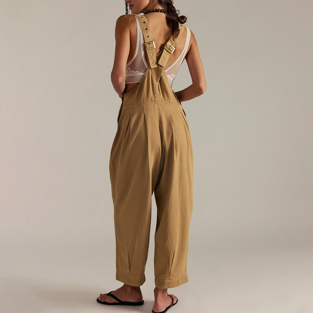 Damen lässiger Denim Overall mit tiefem V-Ausschnitt und praktischen Taschen EB