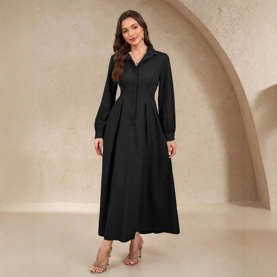 Damen Elegantes Hemdblusenkleid mit schwingendem Rock und praktischen Taschen EB
