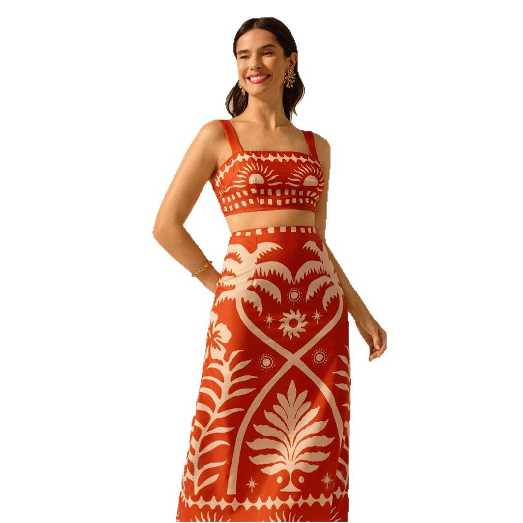 Damen Crop Top und Maxirock Set EB
