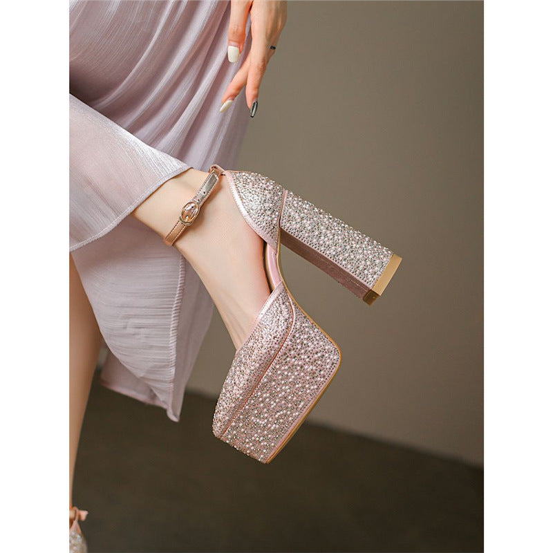 Damen Plateau-Pumps mit glitzerndem Strass-Design EB