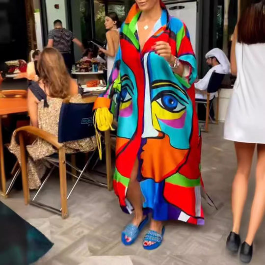 Damen Oversized Kaftan mit künstlerischem Design Heidi-Mode