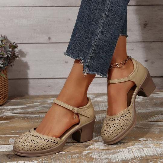 Damen elegante Slingback-Pumps mit floralen Ausschnitten EB