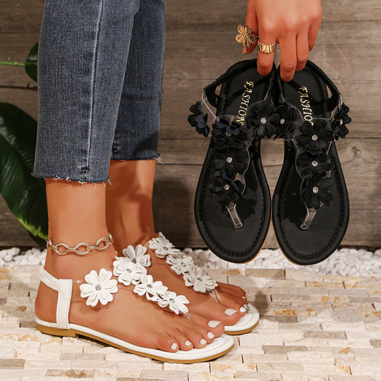 Damen Modische Sandalen mit floralen Applikationen und komfortablem Fußbett EB