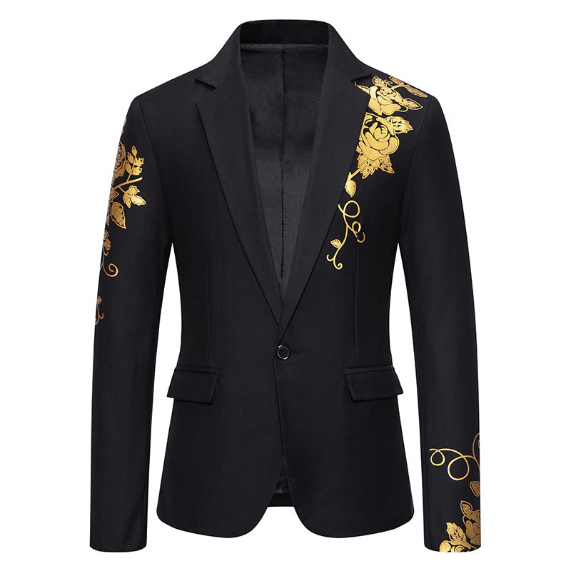 Herren nan einreihiges Sakko mit schmalem Revers und goldenem Rosenprint EB
