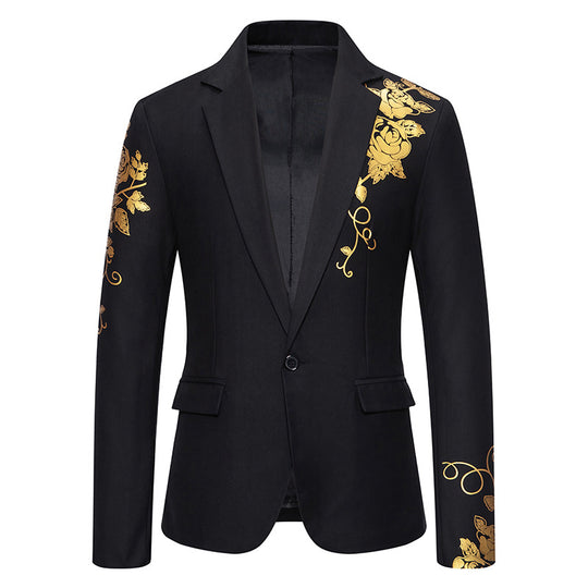 Herren nan einreihiges Sakko mit schmalem Revers und goldenem Rosenprint EB
