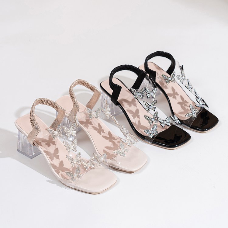 Damen Elegante und funkelnde Sandalen mit transparentem Blockabsatz EB