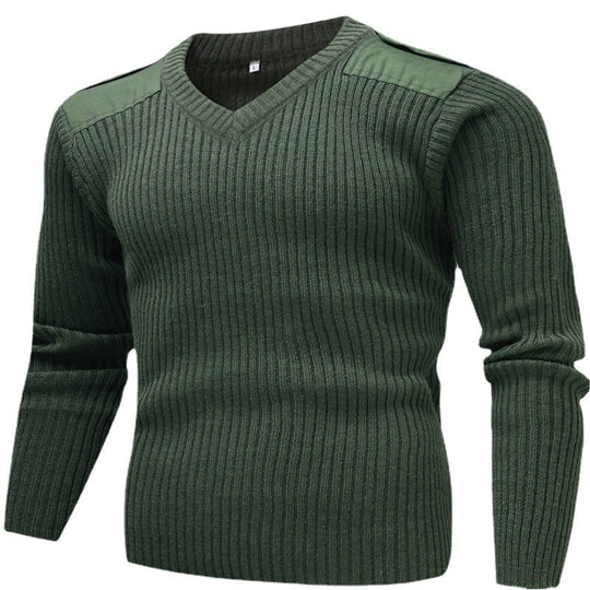 Herren Strickpullover mit V-Ausschnitt und dekorativen Schulterdetails EB