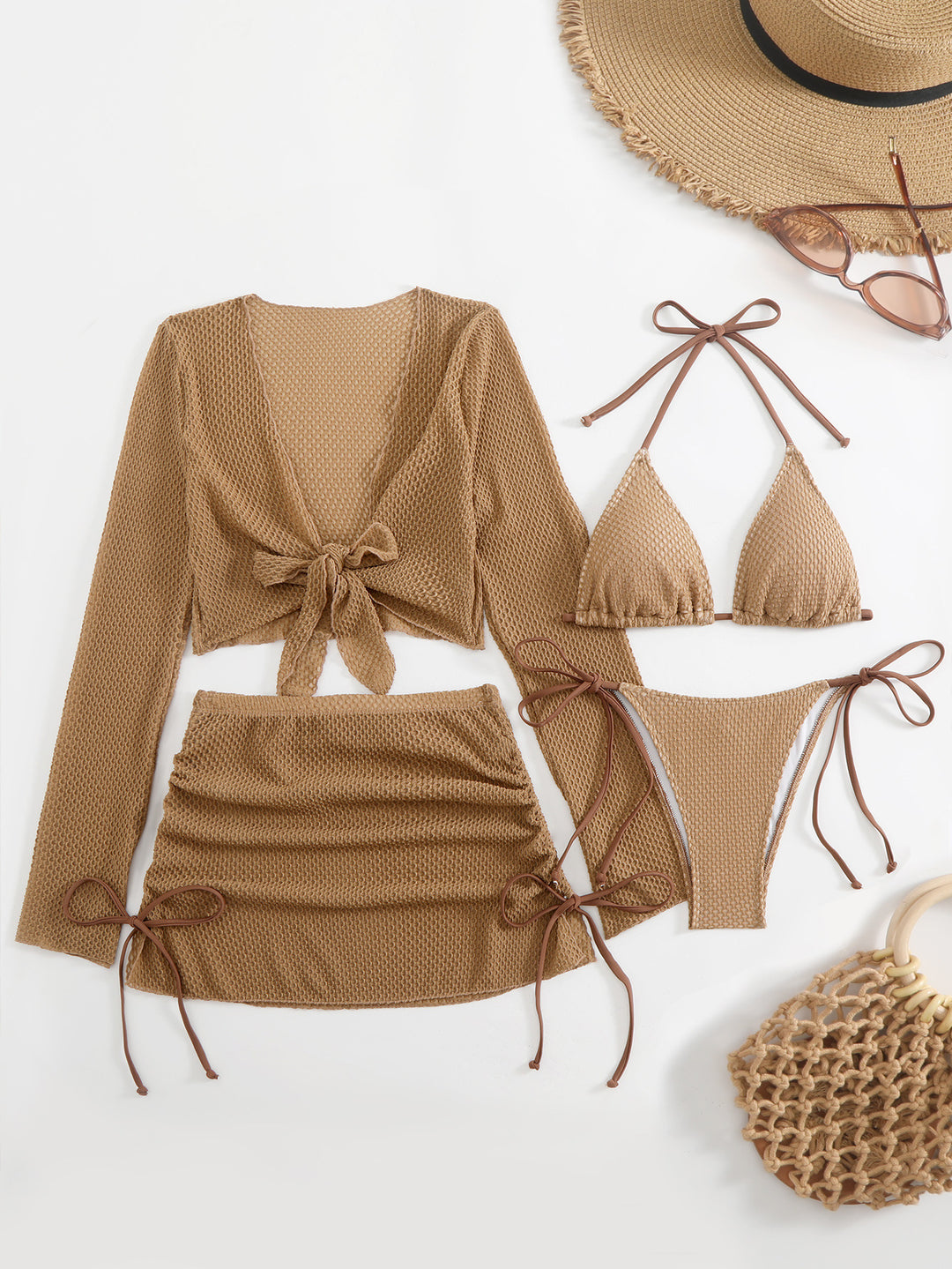 Damen Badeanzug-Set mit trendigem Netzdesign und verstellbaren Details EB