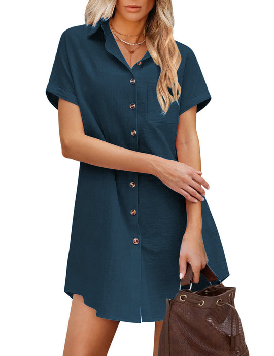 Damen Hemdblusenkleid mit modischem Kragen und praktischer Knopfleiste EB