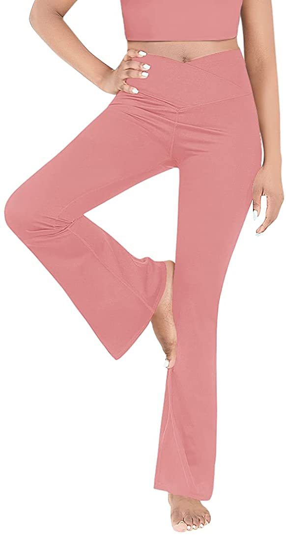 Damen nan taillenhohe Yogahose mit überkreuztem Bund und ausgestelltem Saum mit Schlitz EB