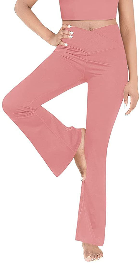 Damen nan taillenhohe Yogahose mit überkreuztem Bund und ausgestelltem Saum mit Schlitz EB