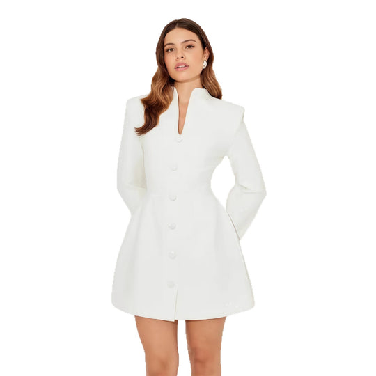 Damen Elegantes Mini-Kleid mit strukturiertem Design und raffinierten Knopfdetails EB