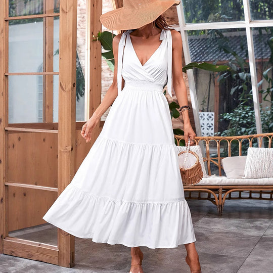 Damen Maxikleid mit schickem V-Ausschnitt und Rüschendetail EB