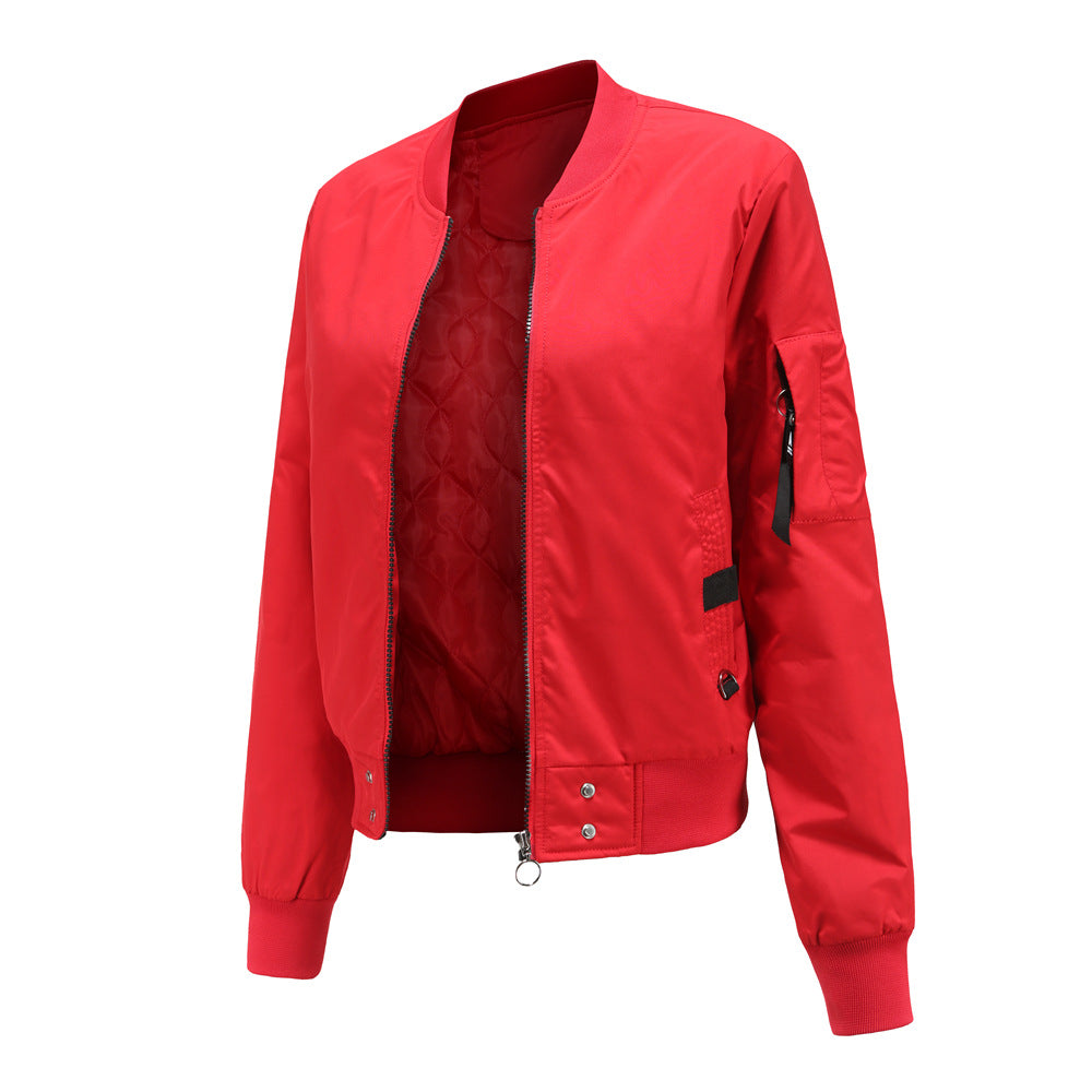 Damen nan leichte Bomberjacke mit Ringreißverschluss, Ärmel-Tasche und taillierter Silhouette EB