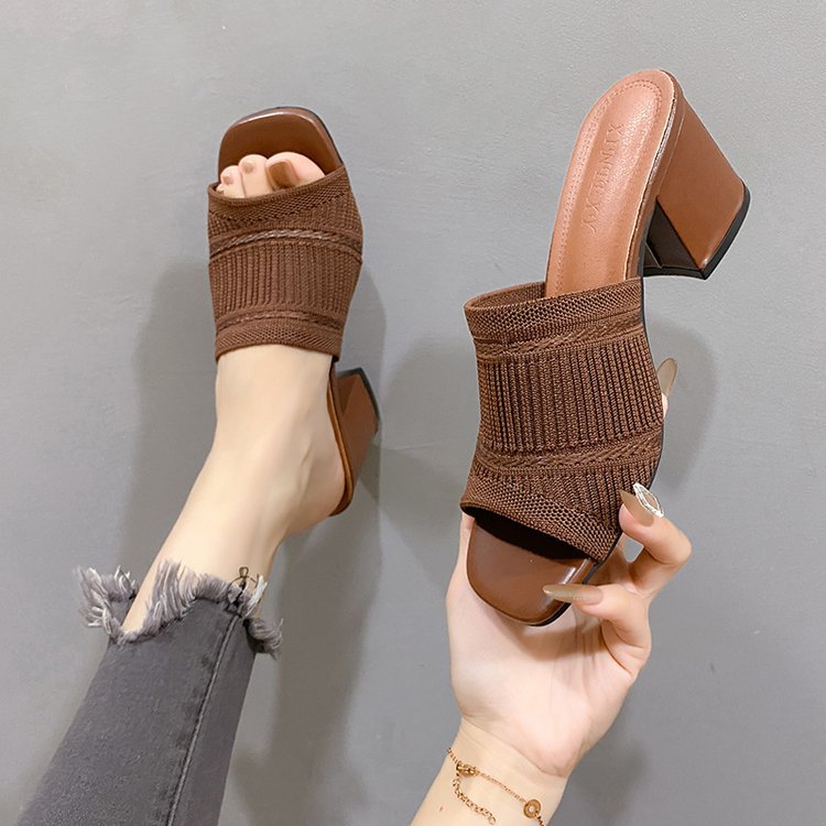 Damen elegante Mules mit strukturiertem Obermaterial und Blockabsatz EB