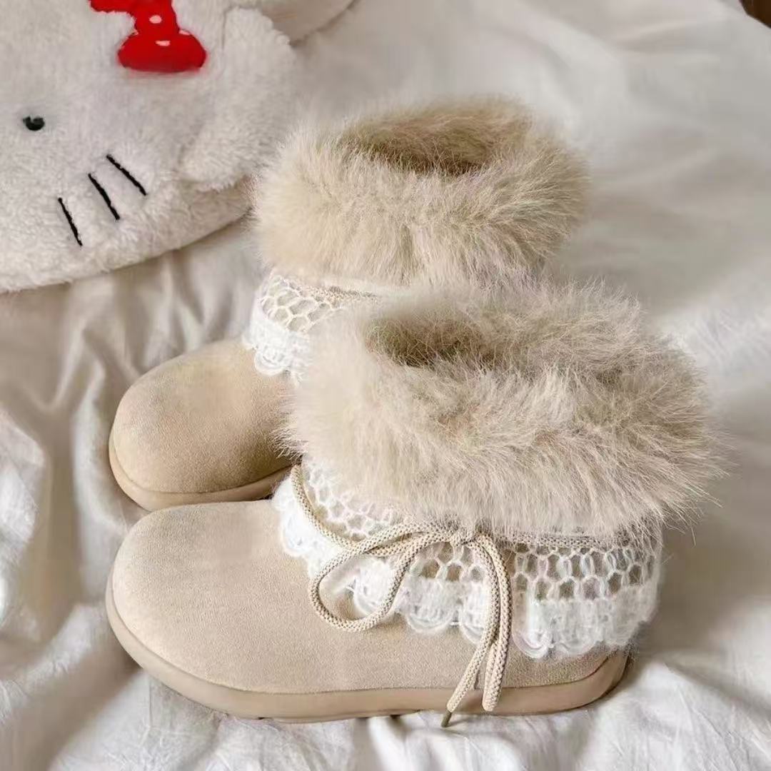 Damen Kuschelige Winterstiefel mit dekorativem Fellkragen und hochwertigem Obermaterial EB