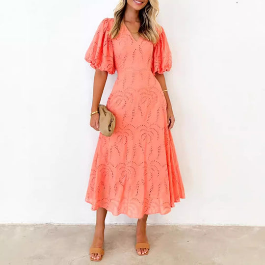 Damen Kleid mit angesetzten Puffärmeln und luftiger Schnittführung Heidi-Mode