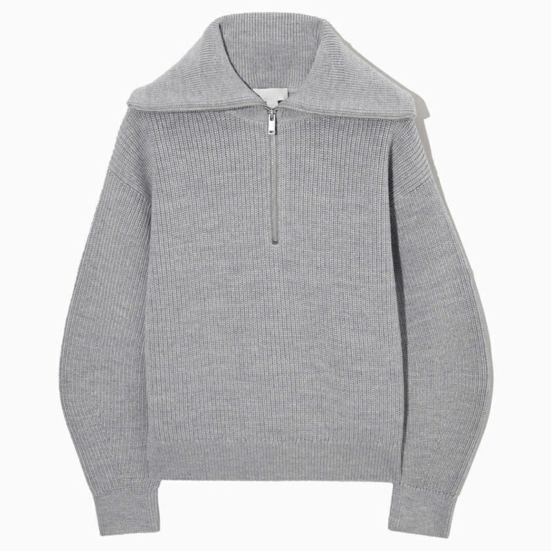 Damen Gestreifter Half‑Zip Strickpullover mit Matrosenkragen und überschnittener Schulter EB