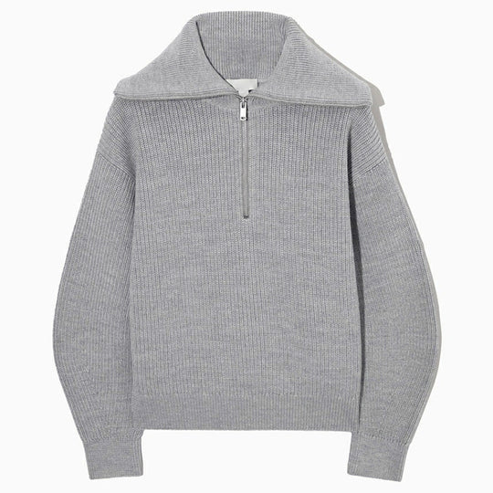 Damen Gestreifter Half‑Zip Strickpullover mit Matrosenkragen und überschnittener Schulter EB