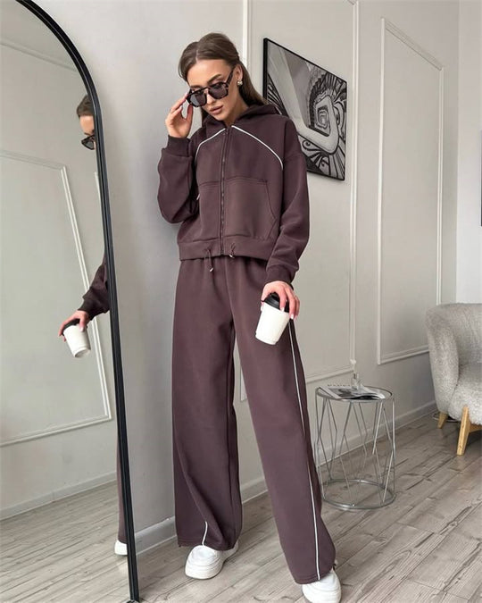 Damen nan Kapuzenjacke und weite Jogginghose Set mit kontrastnähten EB