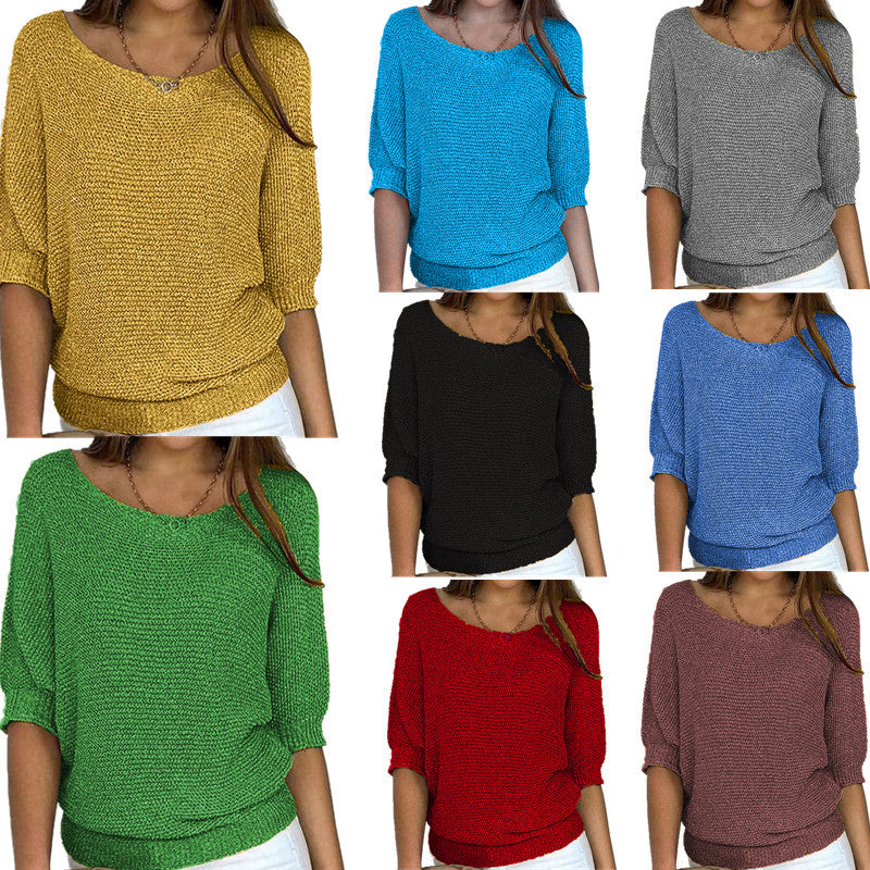 Damen nan legerer kastiger Feinstrickpullover mit weitem Ausschnitt EB