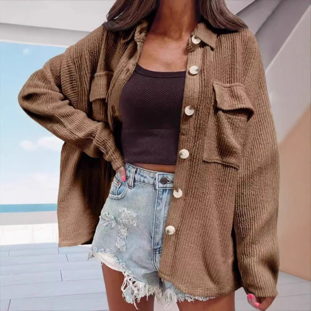 Damen lässige oversized Hemdbluse mit strukturiertem Design und praktischen Taschen EB