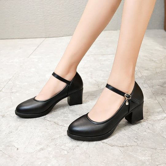 Damen elegante Mary Jane Pumps mit stabiler Sohle EB