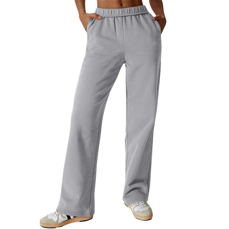 Damen nan hochgeschnittene ausgestellte Loungehose mit elastischem Komfortbund und verdeckten Eingrifftaschen EB