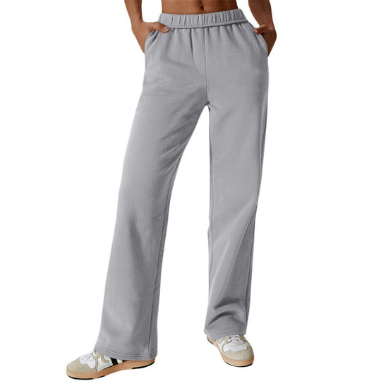 Damen nan hochgeschnittene ausgestellte Loungehose mit elastischem Komfortbund und verdeckten Eingrifftaschen EB