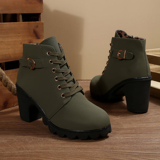 Damen nan knöchelhohe Schnürstiefelette mit robustem Blockabsatz und profilstarker Lugsohle EB