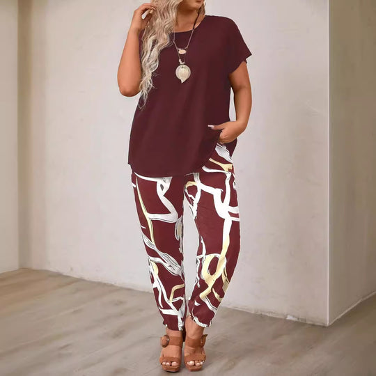 Damen lässiges Set aus Oberteil und Jogginghose mit floralem Muster EB