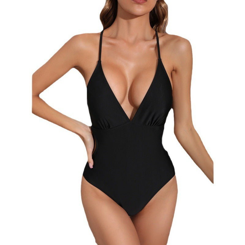 Damen Einteiler-Badeanzug mit tiefem V-Ausschnitt und verführerischen Cut-Outs EB