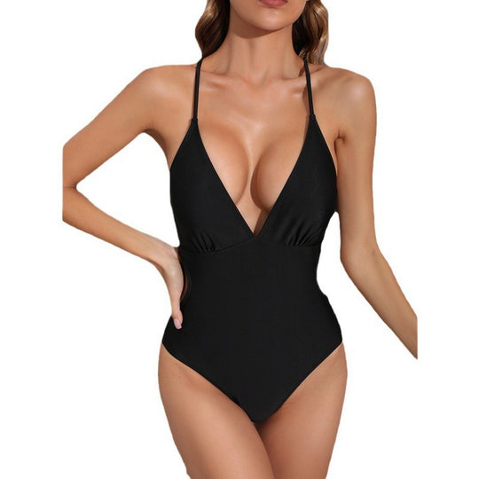 Damen Einteiler-Badeanzug mit tiefem V-Ausschnitt und verführerischen Cut-Outs EB