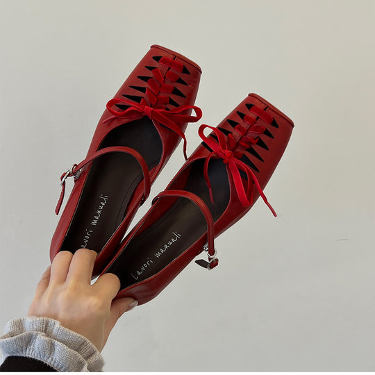 Damen elegante Schnür-Ballerinas mit Riemchen EB